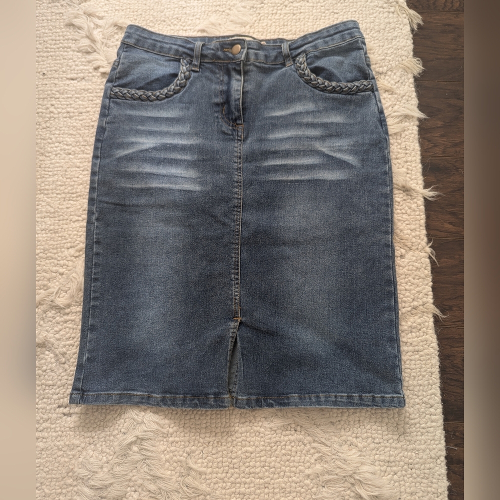 Ellison Denim Skirt With Braided Pockets